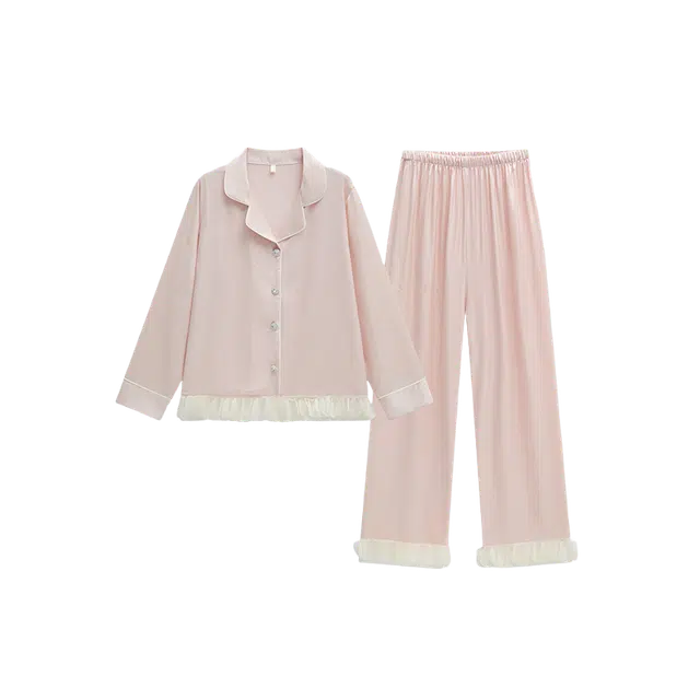 潞优野 高级感轻奢冰雪丝柔软舒适长袖长裤可外穿甜美家居服秋季睡衣套装 女款