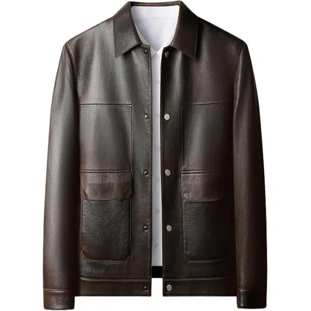 太子龍 真皮春秋季中年翻领大口袋山羊皮皮衣 男款