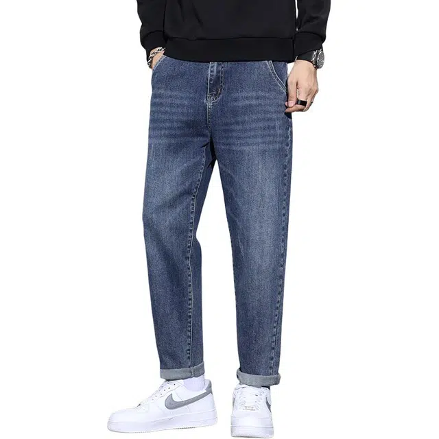 么宁 韩版潮流宽松哈伦裤舒适透气简约百搭个性时尚休闲牛仔裤 男女同款