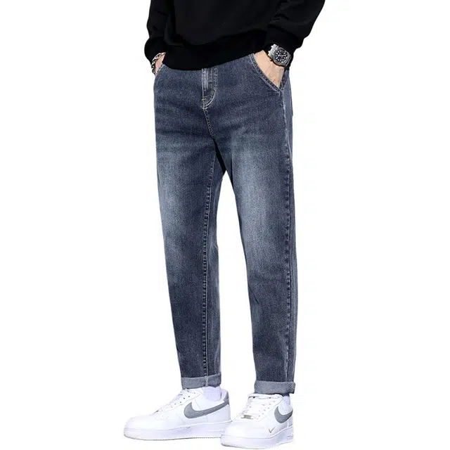 么宁 韩版潮流简约百搭哈伦裤舒适透气弹力长裤耐穿耐磨个性时尚运动休闲牛仔裤 男女同款