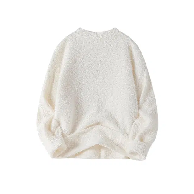 棉基因 美式复古慵懒风仿貂绒纯色圆领宽松休闲织仿海马多巴胺学生党舒适柔软氛围感百搭毛衣 男女同款