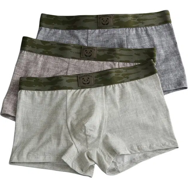 潞优野 小熊图案简约舒适透气纯棉桑蚕丝抗菌内裆平角内裤 男款