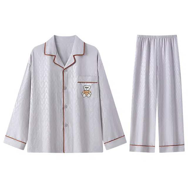 向薇 男士时尚云朵棉春夏秋冬季翻领长袖长裤家居服睡衣套装 男款