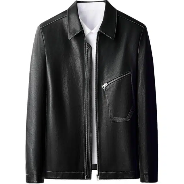 太子龍 高档品牌男装绵羊皮真皮设计感秋冬季翻领休闲皮衣 男款