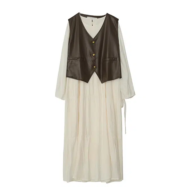 惟友 胖女生穿搭秋款秋装胖妹妹显瘦胖妹妹胖人大码女装浪漫氛围感仙女蛋糕裙马甲裙装套装 女款