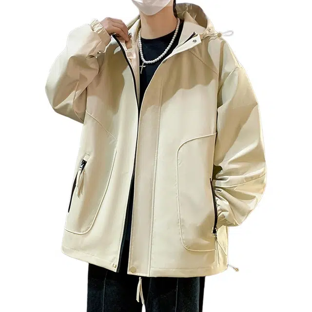 顶峰保罗 美式纯色拉链休闲工装飞行员长袖连帽无性别主义宽松百搭夹克外套 男女同款