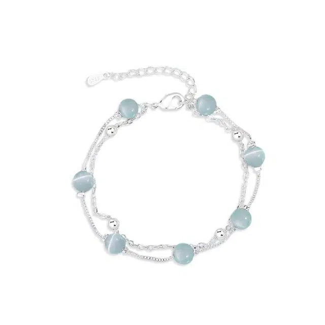 清脆小溪 淡蓝双层手饰轻奢高级感精致森系甜美温柔优雅气质时尚小众设计小巧百搭 合金 手链 女款