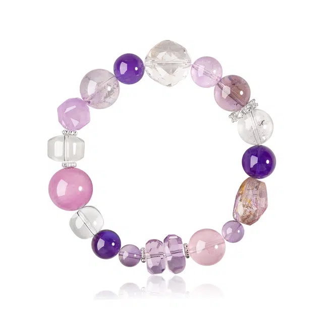 谧月珠宝 梦幻紫金新中式小众高级感雪花幽灵气质优雅提升能量诸事顺利日常通勤百搭轻奢风好运天然 紫水晶 手串 男女同款情侣款