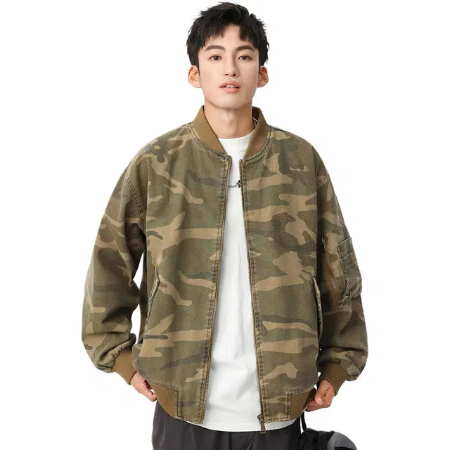 米素力 迷彩飞行员秋季落肩袖宽松型美式夹克 男女同款