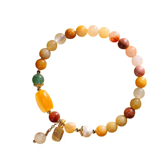 子婳 彩色宝石糖果手链好运福牌吉祥如意平安顺逐小众轻奢简约百搭闺蜜手饰 金丝玉 手串 女款