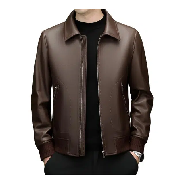 太子龍 高端轻奢绵羊皮外套中年爸爸春秋季商务休闲翻领皮衣 男款