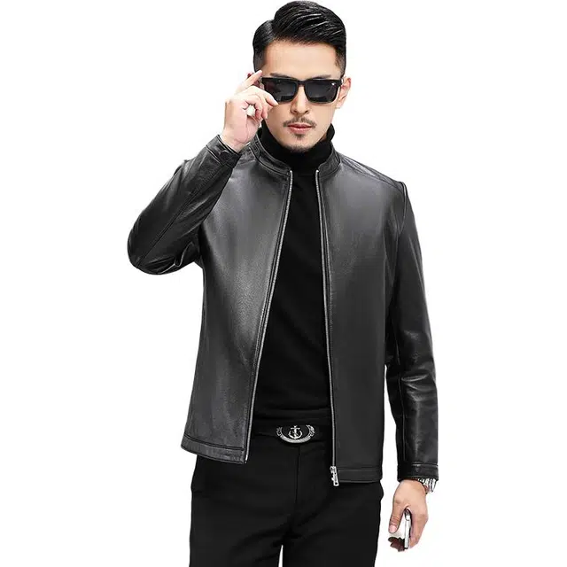 比利斯山羊 时尚休闲纯色大气简约真皮皮衣 男女同款