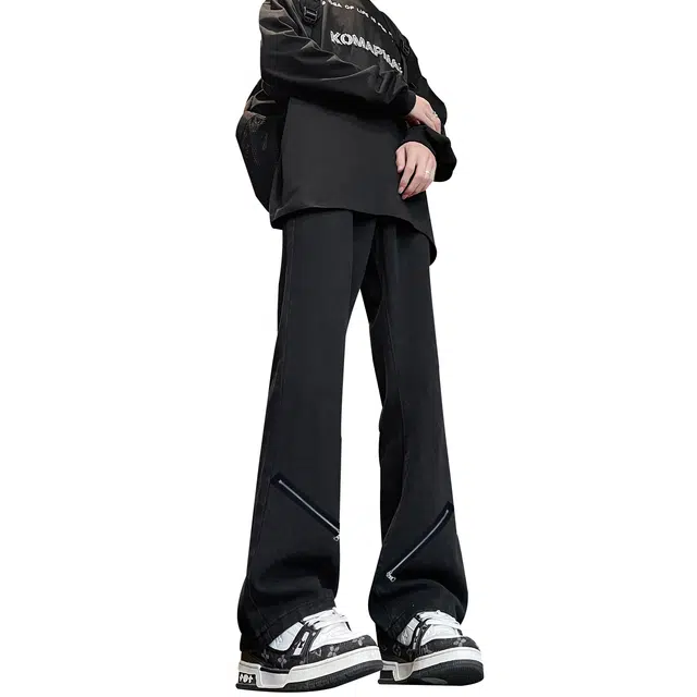 【设计感假拉链可开】布客行 微喇修身显高显瘦显腿长潮牌休闲百搭美式高街复古纯色基础款水洗做旧废土风通勤弹力柔软牛仔裤 男女同款