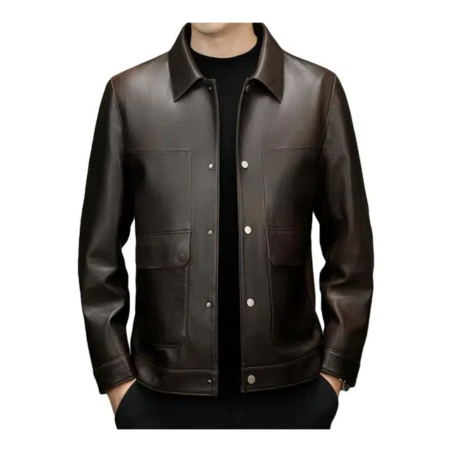 太子龍 真皮春秋季中年翻领大口袋山羊皮皮衣 男款