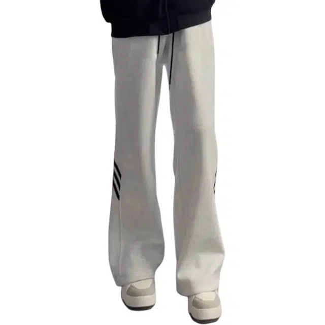 徐百货 美式三条杠裤子小众设计感微喇卫裤直筒高街阔腿休闲长裤潮流百搭宽松舒适针织运动裤 男女同款