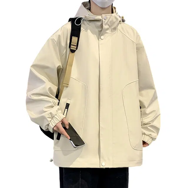 顶峰保罗 美式纯色拉链休闲工装飞行员长袖连帽无性别主义宽松百搭夹克外套 男女同款