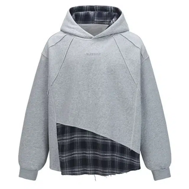 极限涡轮 美式复古高街潮流解构格子拼接假两件设计感帽衫卫衣 男女同款