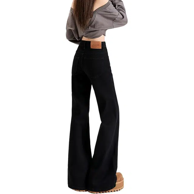 么宁 低腰微喇宽松阔腿不贴腿垂感超长拖地显高显瘦马蹄喇叭裤小个子百搭牛仔裤 女款