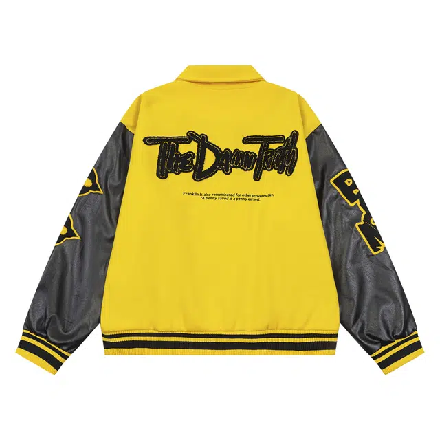 稻草人  美式字母重磅刺绣拼色棒球服 男女同款