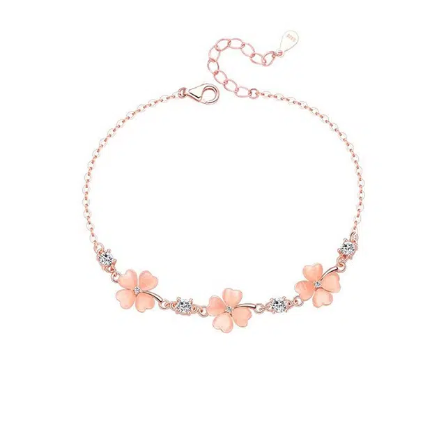 清脆小溪 桃色四叶草手饰 轻奢精致甜美温柔风优雅气质小众设计高级感浪漫百搭 合金 手链 女款