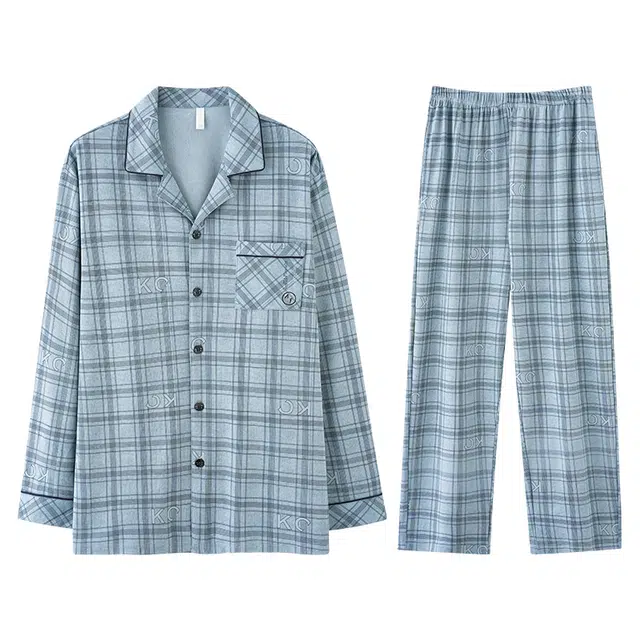 向薇 男士春夏秋冬季纯棉翻领开衫长袖长裤大码青少年休闲可外穿家居服睡衣套装 男款