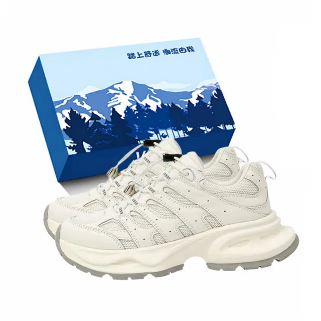 小鹿米利 厚底鱼骨透气网面百搭增高登山鞋休闲运动鞋 低帮 老爹鞋 女