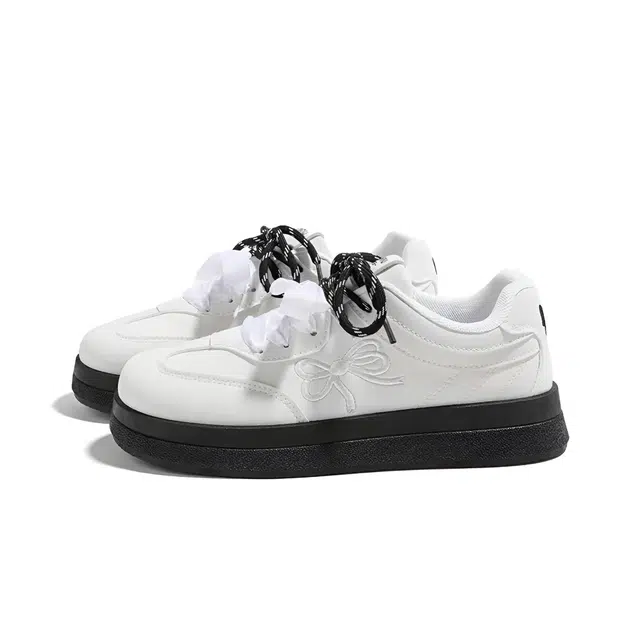 潮流小众复古甜美休闲百搭蝴蝶结厚底小个子显脚小学院风 耐磨轻便透气 低帮 板鞋 女款