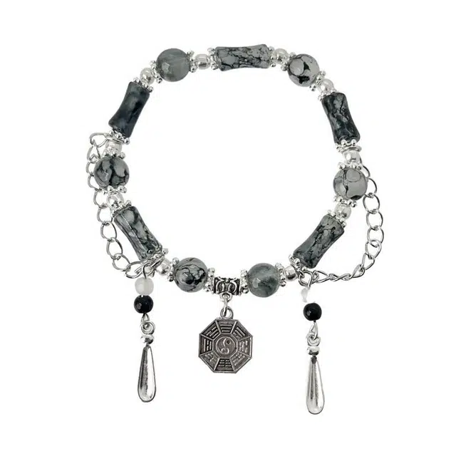 清脆小溪 新中式水墨竹节太极八卦高级感民族风复古优雅时尚小众设计国风转运珠日常百搭#好运 合金 手链 男女同款情侣款