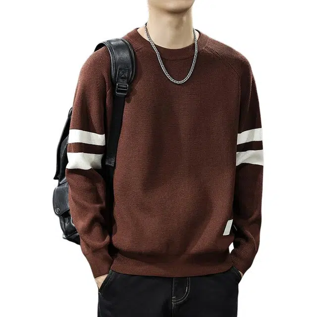 前进牛 秋冬休闲经典潮牌新中式运动学院撞色圆领套头打底衫潮流雅痞宽松内搭针织衫 男款