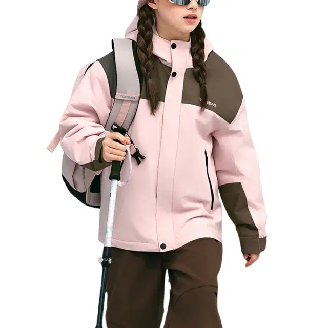 探路者夹克 防水透湿冲锋抗静电连帽保暖夹绒 儿童款