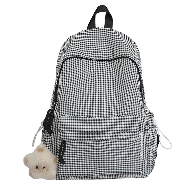 森马 复古港风格子初中高中大容量大学生校园轻便背包百搭休闲 尼龙 双肩包 女款 黑色/粉色/蓝色/黄色/红色