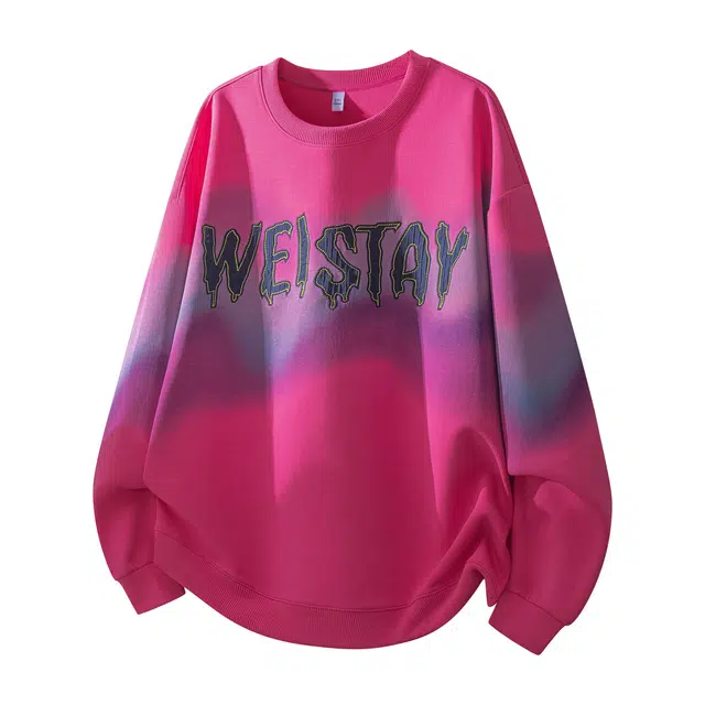 稻草人 美式个性字母印花圆领长袖套头上衣男生春秋季潮牌痞帅高级感渐变色运动休闲宽松打底衫卫衣 男女同款