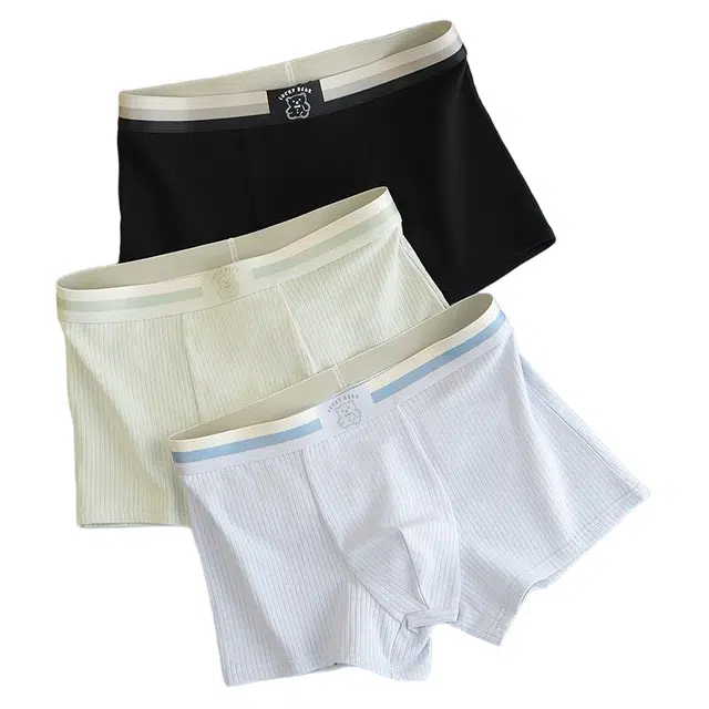 潞优野 轻奢高端品质纯棉男生四角裤大码透气运动裤衩短裤男式纯色有型简约舒适小熊秋季平角内裤 男款