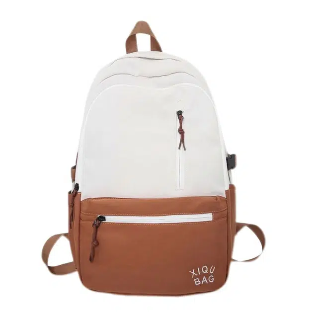 單倉 高颜值清新时尚简约字母设计通勤百搭背包初高中学生大容量轻便耐磨书包 尼龙 双肩包 常规 男女同款情侣款 棕色/蓝色/绿色/黑色