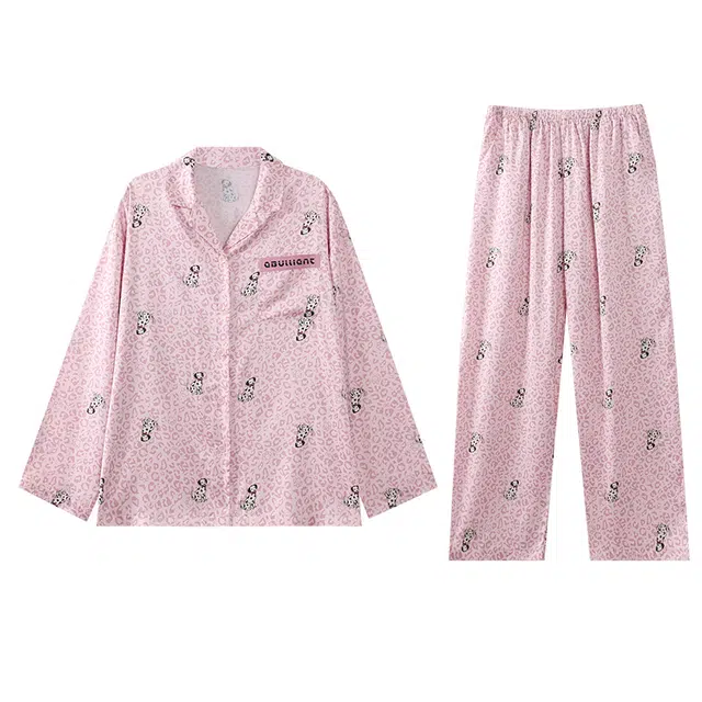 都市丽人 甜美满印亲肤舒适冰丝长袖长裤宽松休闲高级感可外穿家居服睡衣套装 女款