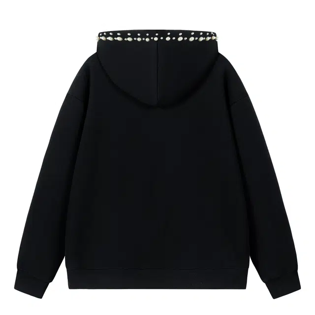 物质公式 美式复古高街潮牌嘻哈痞帅仿立体珍珠印花简约时尚基础款日常通勤重磅宽松百搭防风飞行员教练外套拼接装饰连帽潮流夹克 男女同款