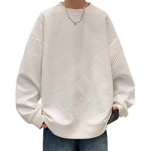 冈哉 春秋季港风复古华夫格纹理设计圆领长袖上衣基础款宽松松弛慵懒感个性学院风减龄日常通勤 卫衣 男女同款