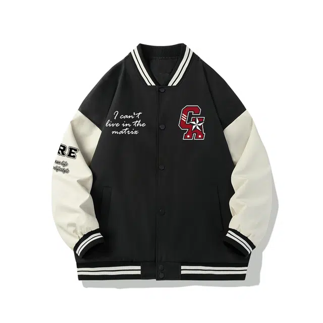 稻草人  学院风青年百搭韩版拼接宽松棒球服 男女同款