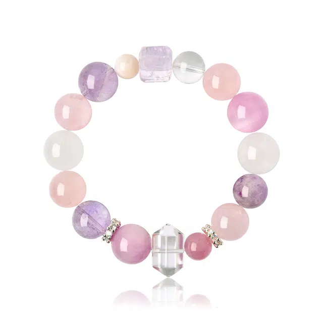 谧月珠宝 莲花好运连连旺桃花招人缘学业上岸串珠新中式轻奢民族风梦幻甜美日常通勤百搭天然 多色水晶 手串 男女同款情侣款