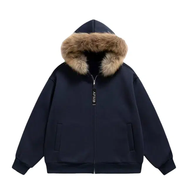 艾梵斯贝 美式复古潮流重磅简约设计连帽拉链开衫毛领学院风时尚宽松休闲日常通勤百搭高街潮酷慵懒风座山雕高级感卫衣 男女同款