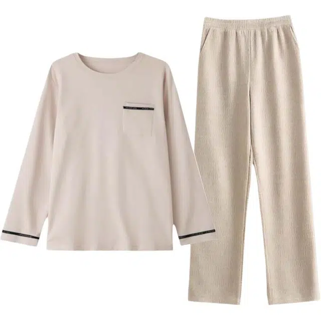 潞优野 简约舒适纯棉长袖大码休闲家居服春秋款睡衣套装 男款