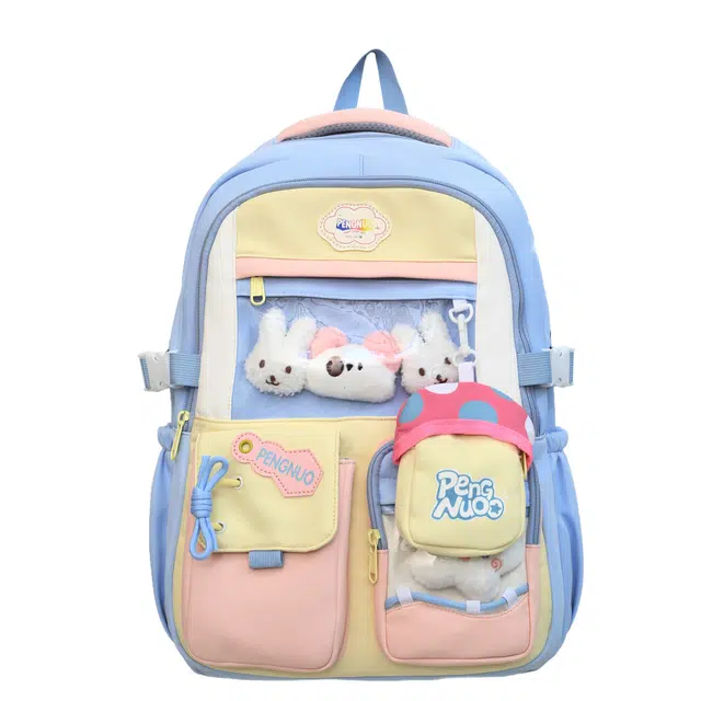 蔻蒂熊 学院风撞色大容量书包女小清新可爱背包 涤纶 双肩包 常规 青少年 黑色/黄色/绿色/蓝色/粉色