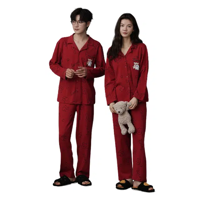 蒄趣 小狗印花纯棉可外穿家居服情侣款宽松舒适春秋款睡衣套装 男女同款 两件装