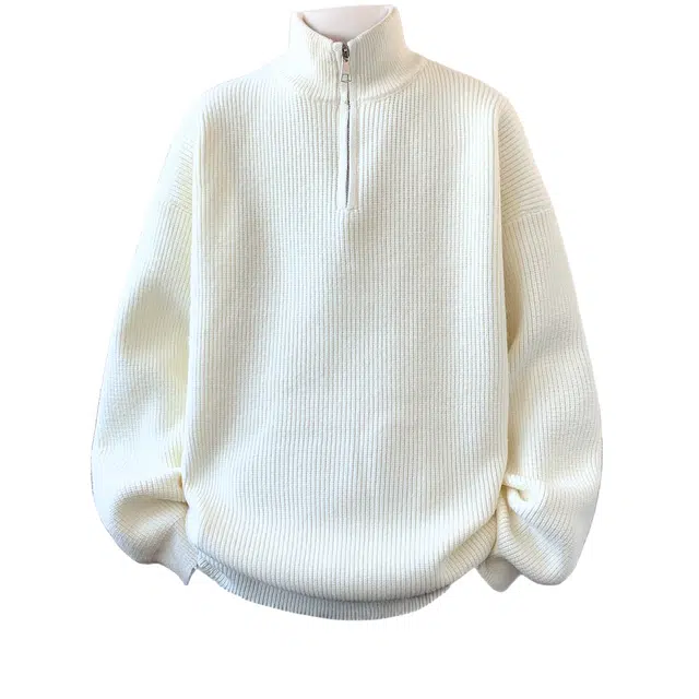 半空山 港风高级感轻奢纯色半拉链极简半高领宽松慵懒感柔软亲肤舒适百搭休闲上衣针织衫 男女同款