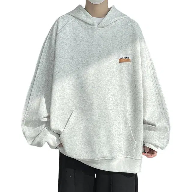 冈哉 春秋季港风刺绣连帽拼接褶皱设计长袖上衣基础款宽松松弛慵懒感个性学院风减龄日常通勤 卫衣  男女同款