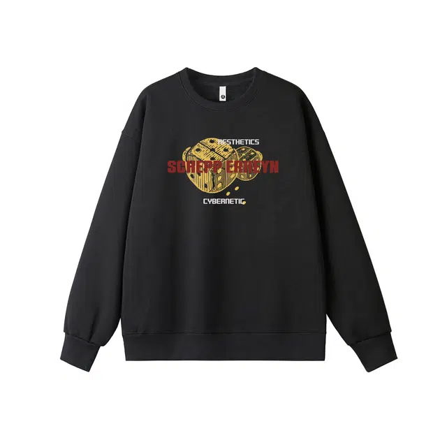 素杭 宽松大码美式设计感趣味字母印花圆领落肩加绒加厚重磅长袖外套情侣款日常休闲卫衣 男女同款