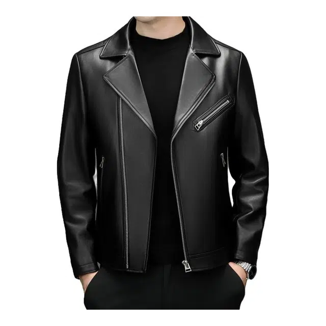 太子龍 头层牛皮真皮秋冬季西装领美式休闲潮流复古机车皮衣 男款