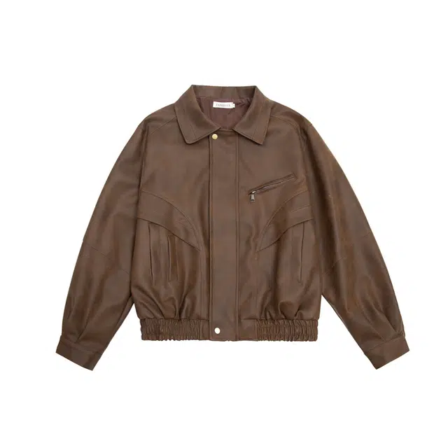 欧路得 美式短款皮衣外套男冬季潮牌小众高级感翻领工装痞帅上衣夹克 男款