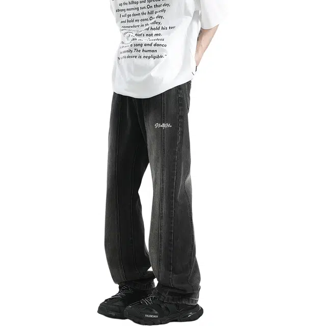 【微喇弹力免烫】布客行 美式高街复古重工水洗做旧长裤子可拆卸别针宽松显高显瘦阔腿学院风休闲百搭纯色柔软舒适华棉牛仔裤 男女同款