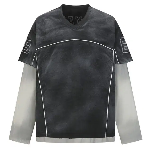 极限涡轮 美式复古做旧假两件宽松休闲百搭高街潮流长袖卫衣 男女同款